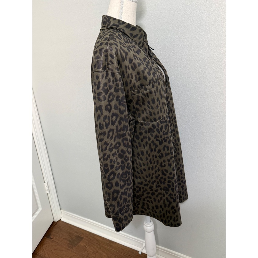 Zara Leopard Print Faux Leather Shacket Olive Green Black Animal Print Small - Picture 2 of 4